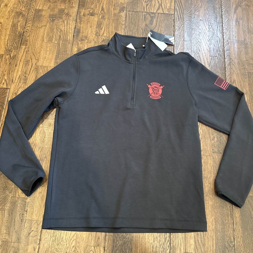 Adidas NC State Wolfpack 1/4 Zip Pullover Men Medium Black Tuffy KB9105 NWT